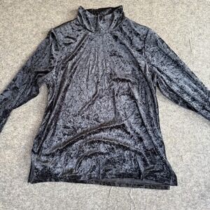 Vintage Blue Crushed Velvet Y2K Shirt Womens 1X BlackMock Turtleneck Long Sleeve